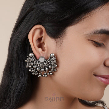 Dajinn Harini White Silver Oxidised Earrings