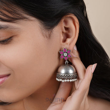 Dajinn Maanika Maroon Silver Oxidised Earrings