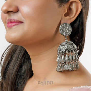 Dajinn Iksu Silver Oxidised Jhumkas