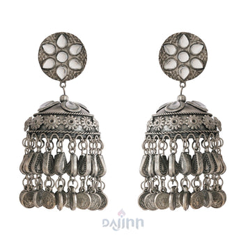 Dajinn Iksu Silver Oxidised Jhumkas