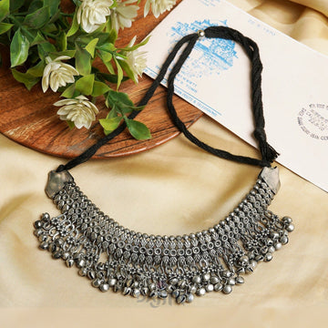 Dajinn Arasa Silver Oxidised Ghungroo Necklace