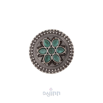 Dajinn Diava Silver oxidised Sea Green Stone Ring
