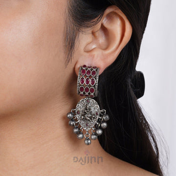 Dajinn Zainaz Silver Oxidised Stone Earring