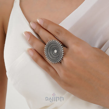 Dajinn Suryashi Silver Oxidised Ring