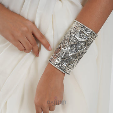 Dajinn Harshali Silver Oxidised Cuff Bracelet