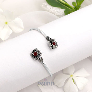 Aparna Red Flower Silver Oxidized Bracelet