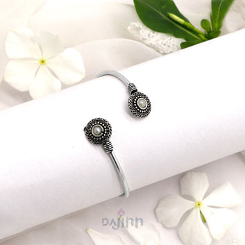 Aparna White Circular Silver Oxidized Bracelet