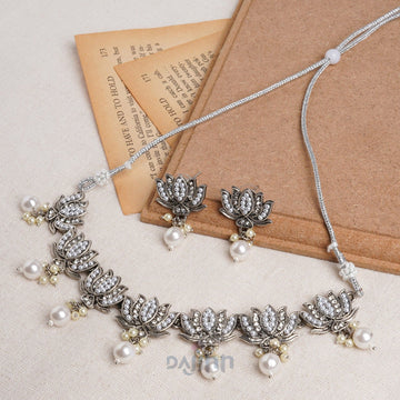 Dajinn Simaya Lotus Pearl and Rhinestone Necklace