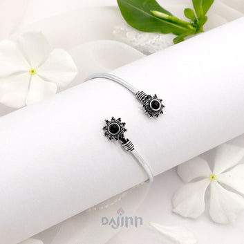 Aparna Black Flower Silver Oxidized Bracelet