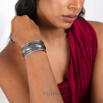 Dajinn Hamsah Silver Oxidised Cuff Bracelet