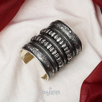 Dajinn Dhel Silver Oxidised Cuff Bracelet
