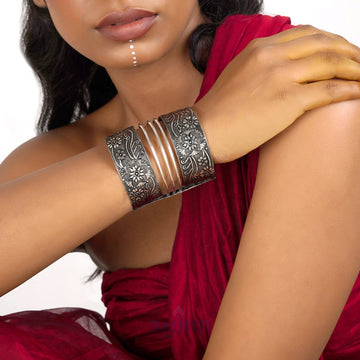 Dajinn Pragati Silver Oxidised Cuff Bracelet