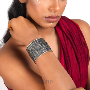 Dajinn Charulata Silver Oxidised Cuff Bracelet