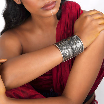 Dajinn Yashodhara Silver Oxidised Cuff Bracelet
