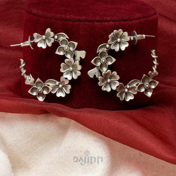 Dajinn Taralika Silver Oxidised Floral Earrings