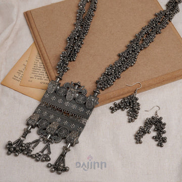 Dajinn Yodhika Silver Oxidised Necklace Set