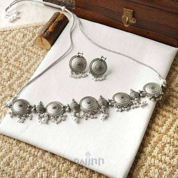 Dajinn Dogra Silver Oxidised Necklace Set