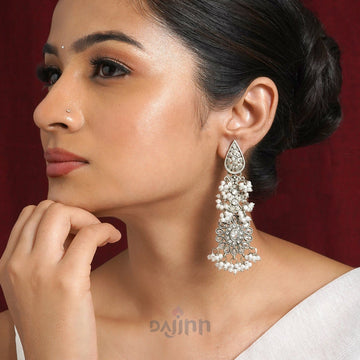 Dajinn Tomara Silver Oxidised White Earrings