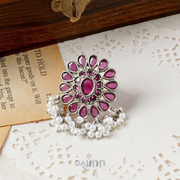 Dajinn Parbati Silver Oxidised Ruby Ring