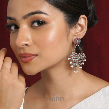Dajinn Karthika Silver Oxidised Ruby Earring