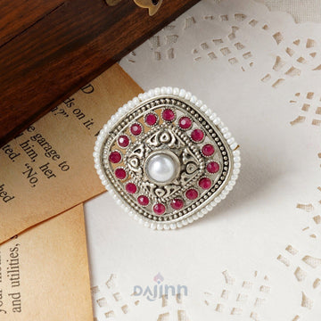 Dajinn Bhavashankari Silver Oxidised Ruby Ring