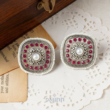 Dajinn Deval Silver Oxidised Ruby Stud