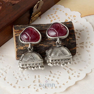 Dajinn Jijabai Silver Oxidised Ruby Earring