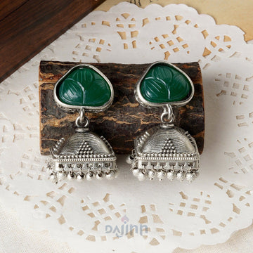 Dajinn Joymoti Silver Oxidised Green Earring