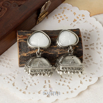 Dajinn Karnavati Silver Oxidised White Earring