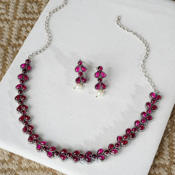 Dajinn Silver and  Pink Petal Fusion Necklace set