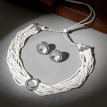 Dajinn Jodha Silver Oxidised Necklace Set