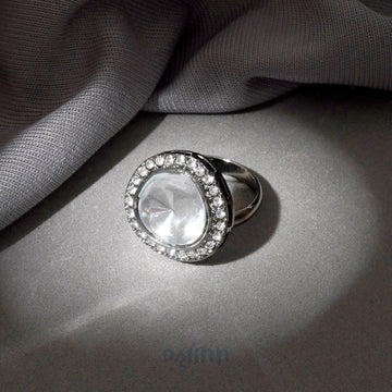 Dajinn Silver Oxidised Polki Ring
