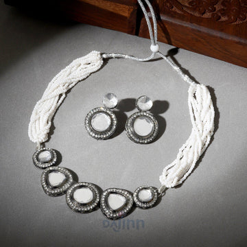 Dajinn Padmini Silver Oxidised Polki Set