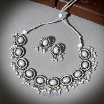 Dajinn Leela Silver Oxidised Polki Set