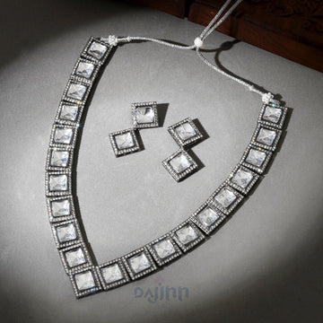 Dajinn Devika Silver Oxidised Uncut Polki Set