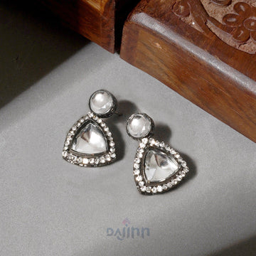 Dajinn Silver Oxidised Polki Earrings