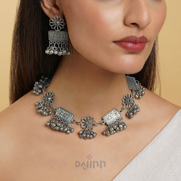 Jashn Silver Oxidised Necklace set