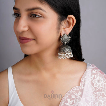 Vedha Silver Oxidised Pearl Earring