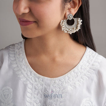 Pearl Moonlight Oxidised Silver Earrings