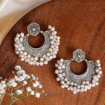 Pearl Moonlight Oxidised Silver Earrings
