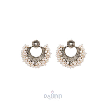 Ardha Silver Oxidised Pearl Earring