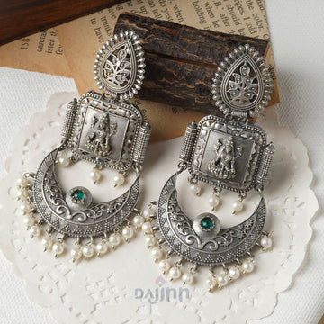 Dajinn Evergreen Green and Pearl Motif Chandbali