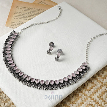 Dajinn Silver Pink Blossom Necklace Set
