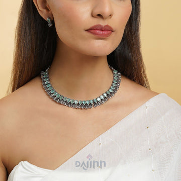 Dajinnhu Silver Sea Green Blossom Necklace Set