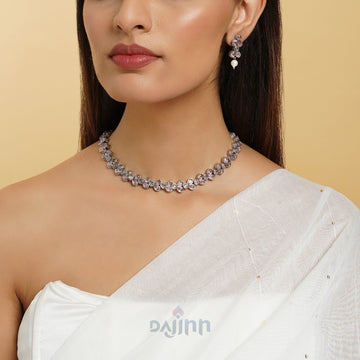 Dajinn Silver and Pastel Pink Petal Fusion Necklace set