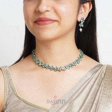 Dajinn Silver and Sea Green Petal Fusion Necklace set