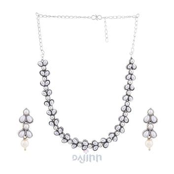 Chaand Silver Oxidised Pearl Necklace Set