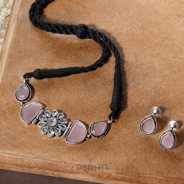 Dajinn Silver and Pink Medow Necklace Set