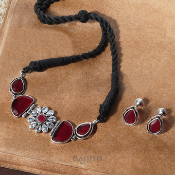 Dajinn Silver and Red Medow Necklace Set