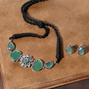 Dajinn Silver and Sea Green Medow Necklace Set